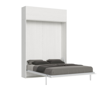 Mod.Kentaro Matrimoniale 160 - Cama de casal dobrável Kentaro 160 com móvel de parede em freixo branco