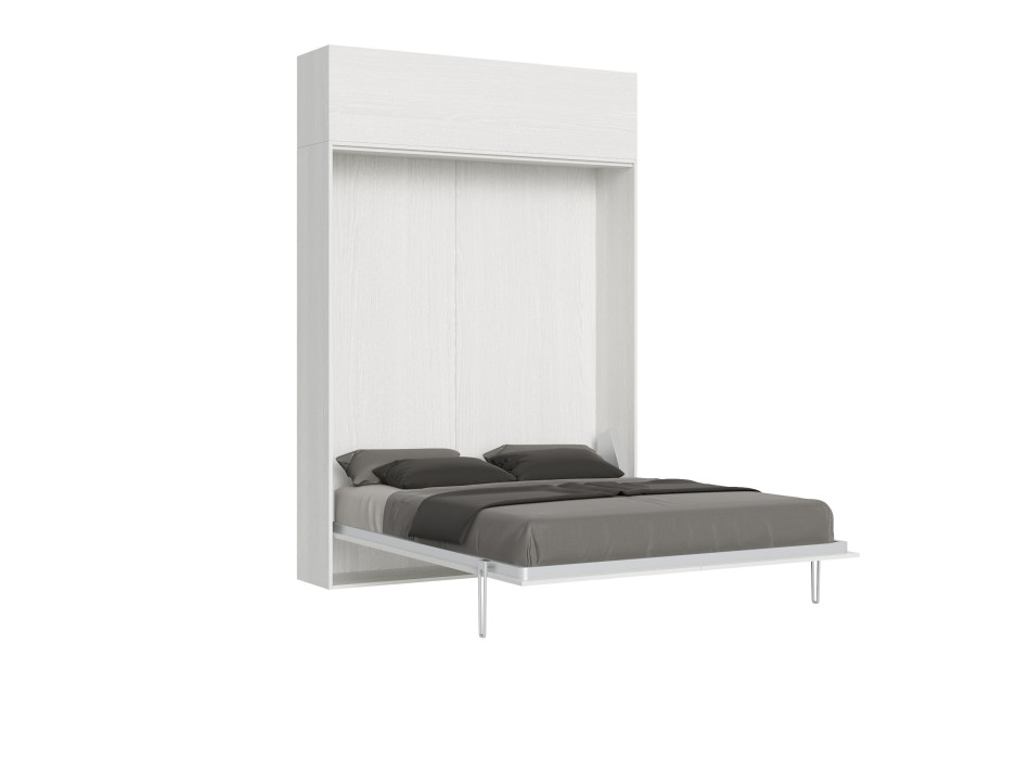 Mod.Kentaro Matrimoniale 160 - Cama de casal dobrável Kentaro 160 com móvel de parede em freixo branco