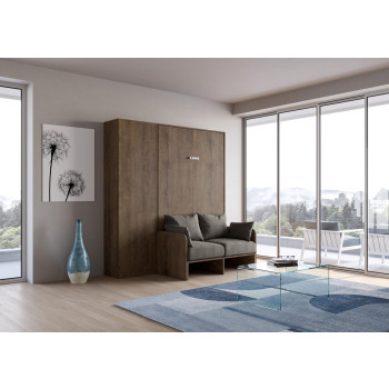 Sofá francês Mod.Kentaro - Cama de casal dobrável vertical de 140 cm. Sofá Kentaro com coluna, cor Freixo Branco.