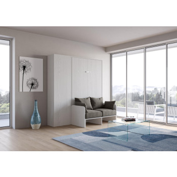 Sofá francês Mod.Kentaro - Cama de casal dobrável vertical de 140 cm. Sofá Kentaro com coluna, cor Freixo Branco.