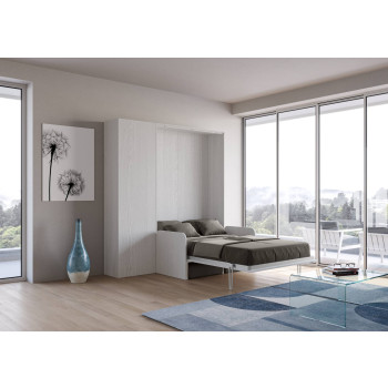 Sofá francês Mod.Kentaro - Cama de casal dobrável vertical de 140 cm. Sofá Kentaro com coluna, cor Freixo Branco.