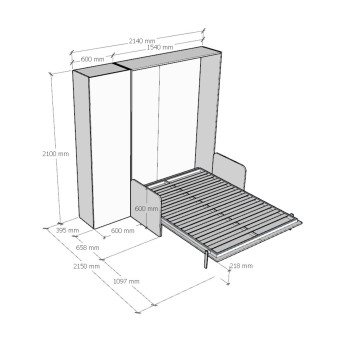 Sofá francês Mod.Kentaro - Cama de casal dobrável vertical de 140 cm. Sofá Kentaro com coluna, cor Freixo Branco.