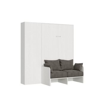 Sofá francês Mod.Kentaro - Cama de casal dobrável vertical de 140 cm. Sofá Kentaro com coluna, cor Freixo Branco.