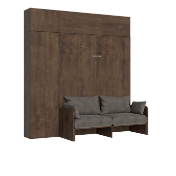 Sofá de casal Mod.Kentaro - Cama de casal dobrável vertical de 160 cm. Sofá Kentaro com coluna e armários de parede. Cor: Freixo Branco.