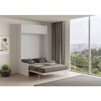 Sofá de casal Mod.Kentaro - Cama de casal dobrável vertical de 160 cm. Sofá Kentaro com móvel de parede Vasistas, cor Freixo Branco.