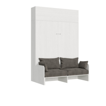 Sofá de casal Mod.Kentaro - Cama de casal dobrável vertical de 160 cm. Sofá Kentaro com móvel de parede Vasistas, cor Freixo Branco.