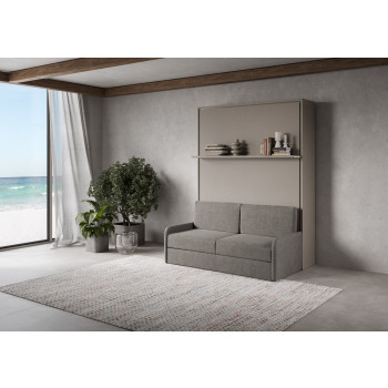 Mod. Versia French 140 com sofá e prateleira - Cama de casal dobrável francesa 140 Versia com sofá e prateleira de barro