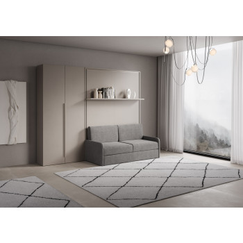 Mod. Versia French 140 com sofá, estante e guarda-roupa de 2 portas (esquerda-direita) - Cama de casal dobrável francesa 140 Versia com sofá, estante e guarda-roupa de 2 portas (esquerda) cor argila