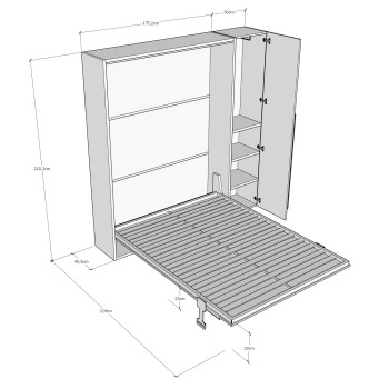 Mod. Versia cama de casal 160 com guarda-roupa de 1 porta (esquerda/direita) - 160 Versia cama de casal dobrável com guarda-roupa de 1 porta (direita) cor argila