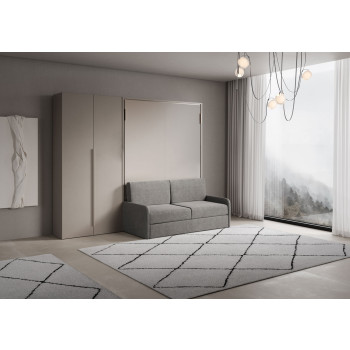 Mod. Versia cama de casal 160 com sofá e guarda-roupa de 2 portas esquerda-direita - 160 Versia cama de casal dobrável com sofá e guarda-roupa de 2 portas esquerda argila