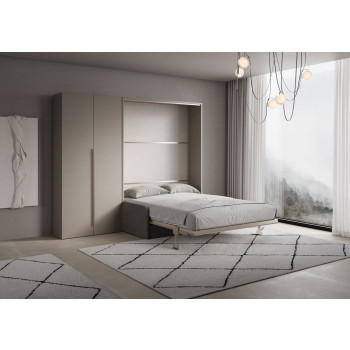 Mod. Versia cama de casal 160 com sofá e guarda-roupa de 2 portas esquerda-direita - 160 Versia cama de casal dobrável com sofá e guarda-roupa de 2 portas esquerda argila