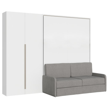 Mod. Versia cama de casal 160 com sofá e guarda-roupa de 2 portas esquerda-direita - 160 Versia cama de casal dobrável com sofá e guarda-roupa de 2 portas esquerda argila