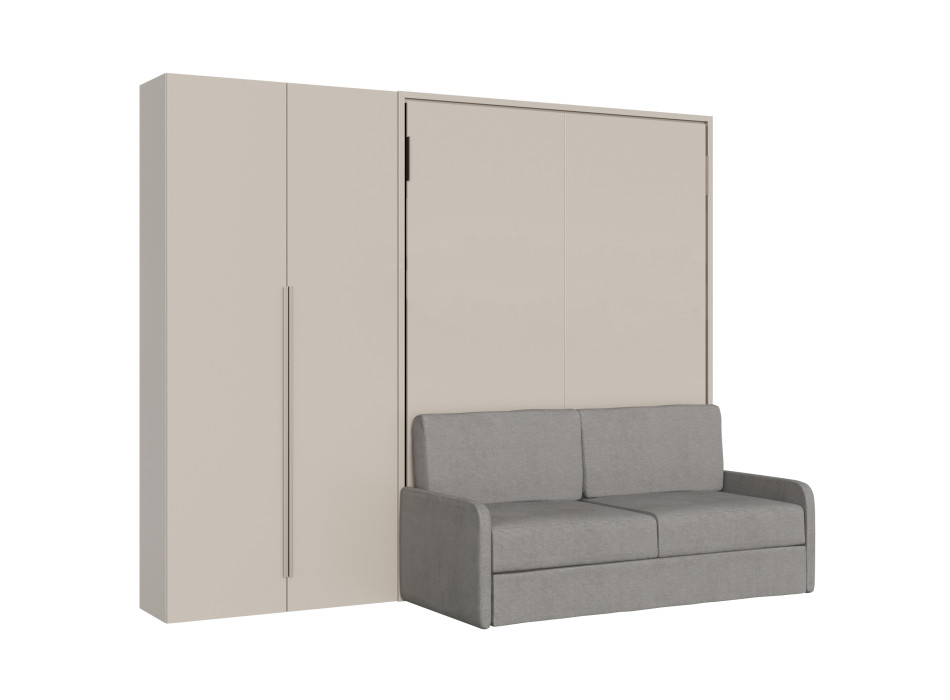 Mod. Versia cama de casal 160 com sofá e guarda-roupa de 2 portas esquerda-direita - 160 Versia cama de casal dobrável com sofá e guarda-roupa de 2 portas esquerda argila
