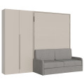 Cama de casal dobrável vertical de 160 cm Versia Sofà com sofá e guarda-roupa de 2 portas à esquerda Clay