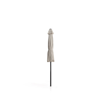 Guarda-chuva Milna bege com mastro central e estrutura de aço.