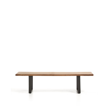 Banco Uxue em madeira maciça de acácia e pés de aço preto, 180 x 45 cm