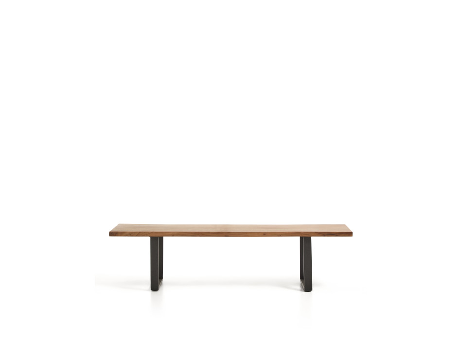 Banco Uxue em madeira maciça de acácia e pés de aço preto, 180 x 45 cm