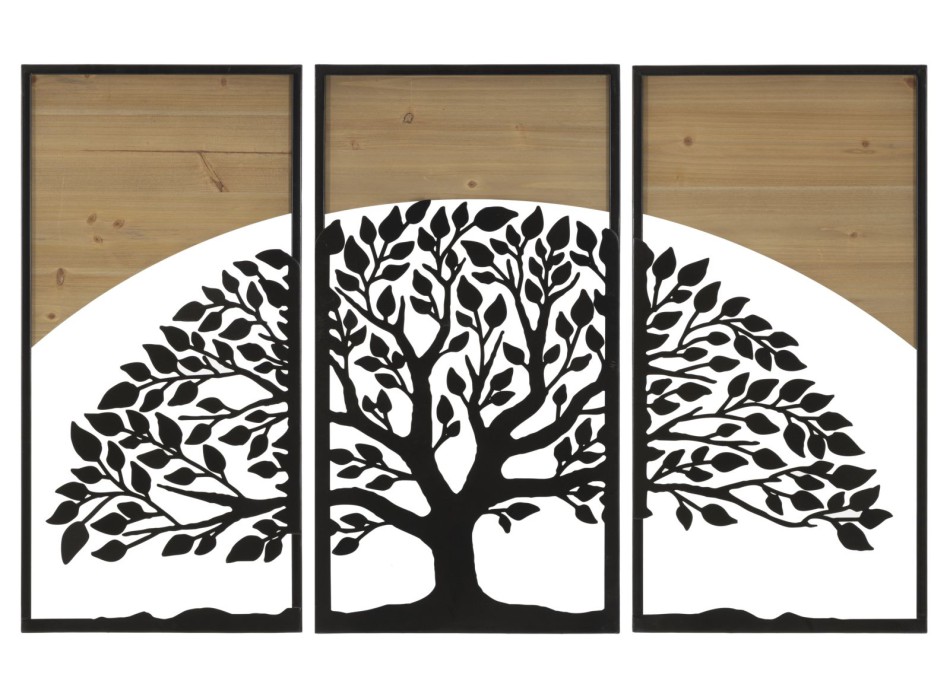 Conjunto de 3 painéis de parede em ferro e madeira com design em arco.