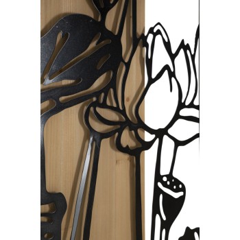 Painel de parede Lotus em ferro e madeira