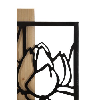 Painel de parede Lotus em ferro e madeira
