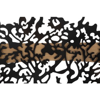 Conjunto de 3 painéis de parede em ferro e madeira com tema de árvore.