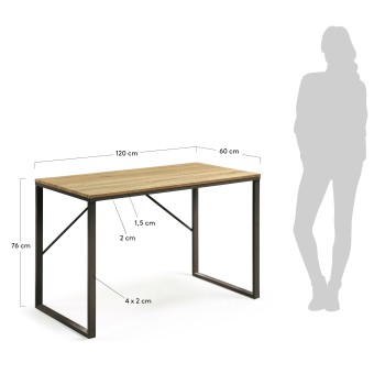 Mesa retangular Talbot 120 x 60 cm preta com tampo em MDF e acabamento em metal.