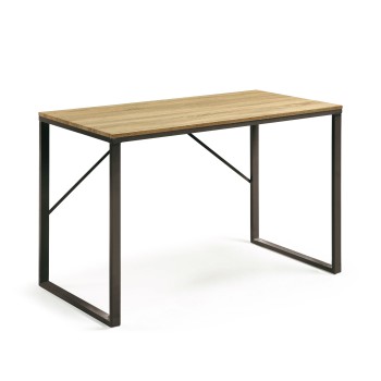 Mesa retangular Talbot 120 x 60 cm preta com tampo em MDF e acabamento em metal.