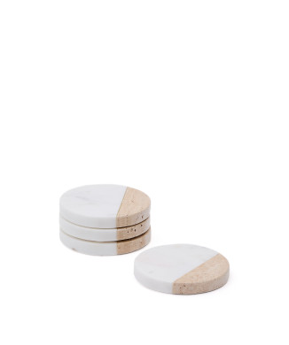 Conjunto de 4 porta-copos Nivol em mármore preto e branco e travertino.