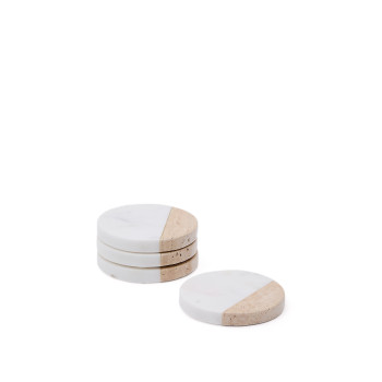 Conjunto de 4 porta-copos Nivol em mármore preto e branco e travertino.