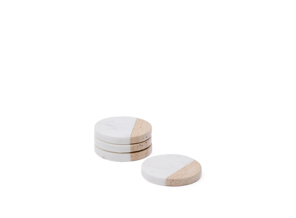 Conjunto de 4 porta-copos Nivol em mármore preto e branco e travertino.