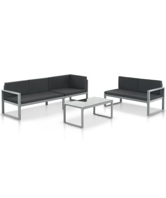 Conjunto de sofá de jardim de 3 peças com almofadas de alumínio preto.