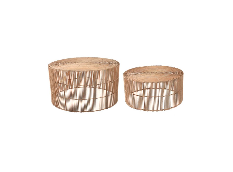 Conjunto Elmima de 2 mesas de centro 100% rattan com acabamento natural