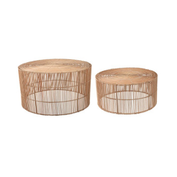 Conjunto Elmima de 2 mesas de centro 100% em rattan com acabamento natural, Ø 66 cm e Ø 55 cm.
