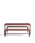 Conjunto Sotil de 2 bancos e mesa em aço galvanizado com acabamento granada, 183 x 83 cm