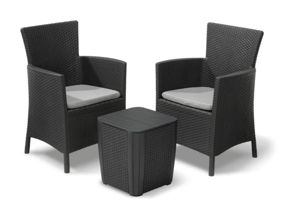 Conjunto de varanda KETER IOWA: mesa de centro e duas poltronas para jardim. 