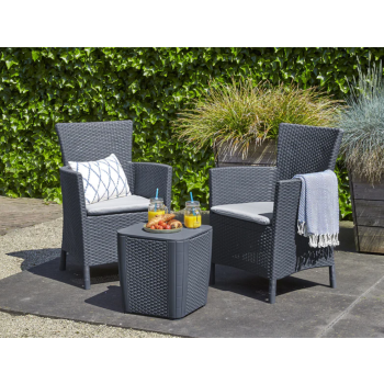 Conjunto de varanda KETER IOWA: mesa de centro e duas poltronas para jardim. 