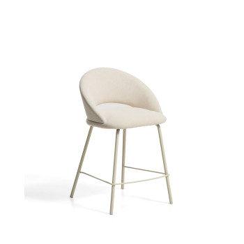 Banqueta Bonali em chenille bege com pés de metal bege, certificação FSC Mix Credit, 65 cm
