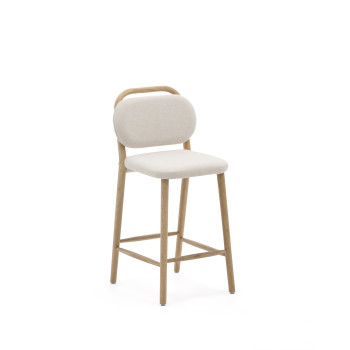 Banqueta Helda em chenille bege e carvalho maciço com certificação FSC Mix Credit, 65 cm