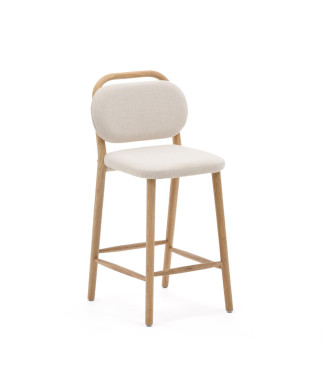 Banqueta Helda em chenille bege e carvalho maciço com certificação FSC Mix Credit, 65 cm