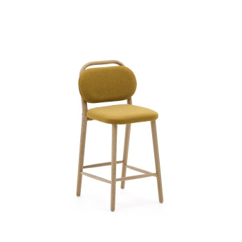 Banqueta Helda em chenille mostarda e carvalho maciço com certificação FSC Mix Credit, 65 cm