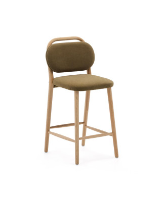 Banqueta Helda em chenille verde e carvalho maciço com certificação FSC Mix Credit, 65 cm