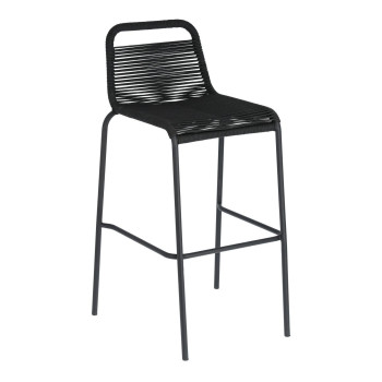 Banqueta Lambton em corda preta e aço com acabamento preto, altura 74 cm