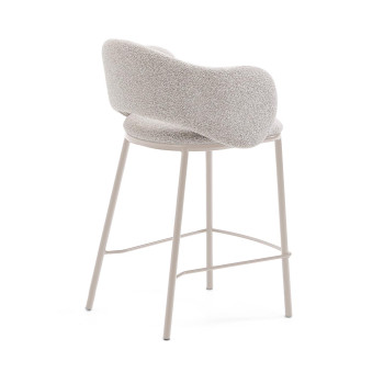 Banqueta Maina em chenille bege com pés em aço com acabamento bege e certificação FSC Mix Credit, 65 cm