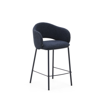Banqueta Maina em chenille azul e pés de aço com acabamento azul, certificação FSC Mix Credit, 65 cm