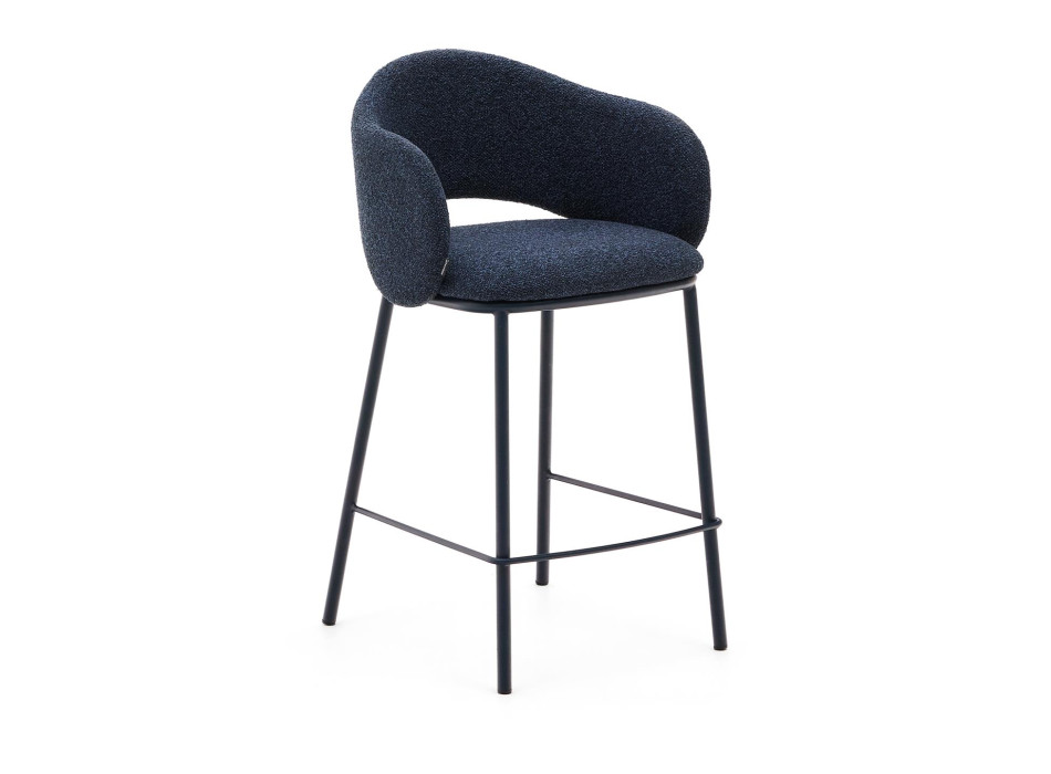 Banqueta Maina em chenille azul e pés de aço com acabamento azul, certificação FSC Mix Credit, 65 cm