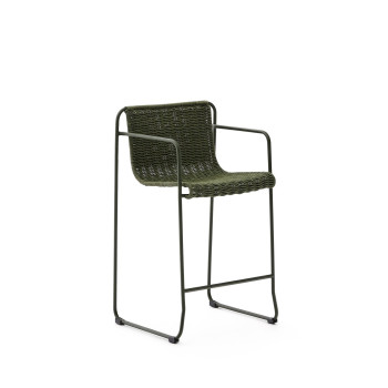 Banqueta Maurina em aço galvanizado verde e corda.
