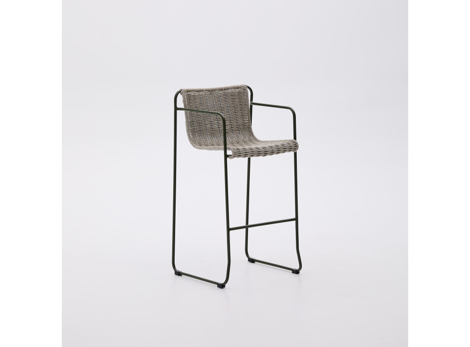 Banqueta Maurina em aço galvanizado verde e corda.