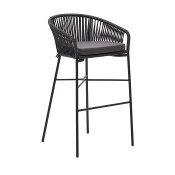 Banqueta Yanet em corda preta, altura 80 cm