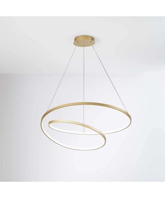 Luminária de suspensão LED dourada 60W 8000LM CCT 80x11,2x150cm