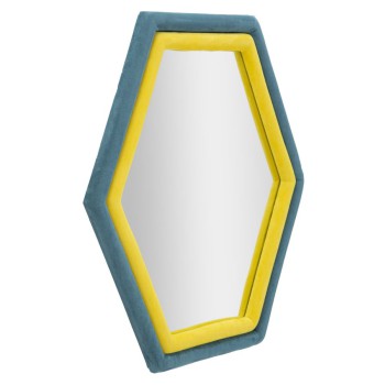 ESPELHO DE PAREDE TONY EM VELUDO AZUL/AMARELO